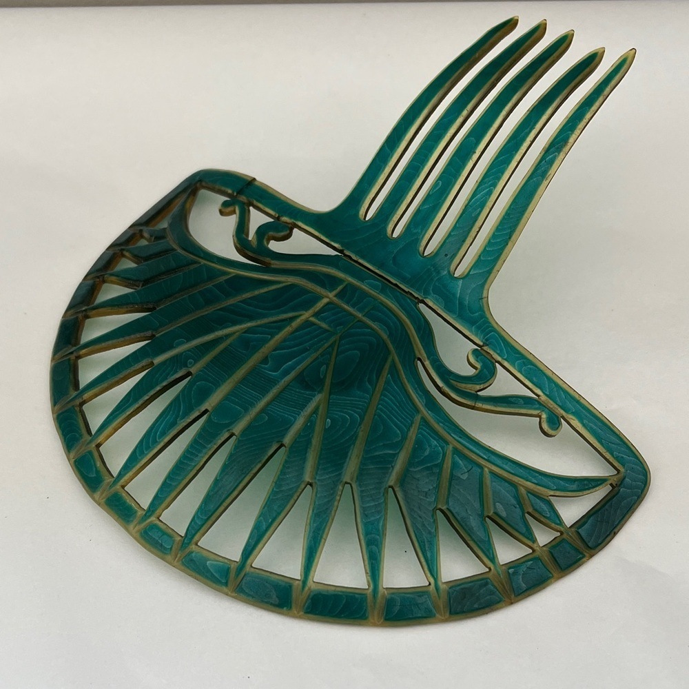 Art Deco Jade Green Color Celluloid High Tall Hair Comb